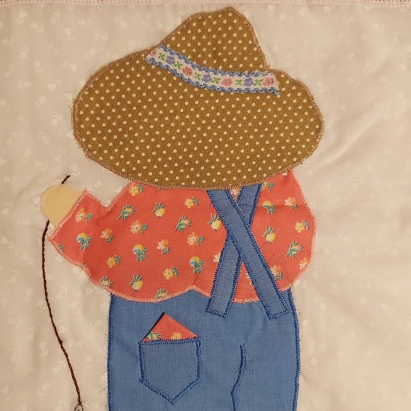 Set Of 2 Sunbonnet Sue Sam Handmade Pillow Covers Pink White Blue Brown 14 x 14 - Picture 14 of 16